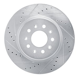 Cadillac CT4 Brake Rotor (1) - Rear Left - R1 Concepts - Drilled & Slotted - Silver - `20-`25